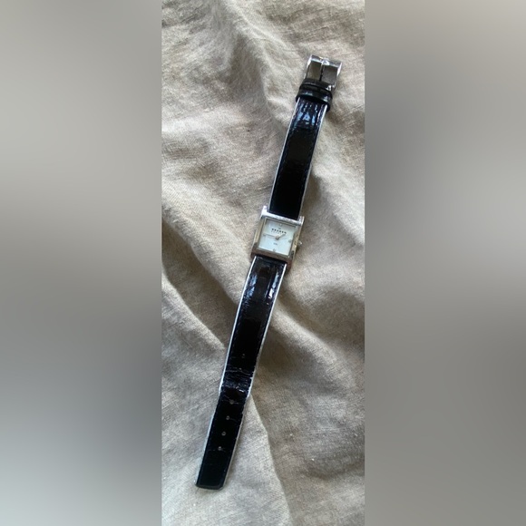 Skagen Rectangular Watch Black Patent Leather Strap Silver Tone New Battery main image 12